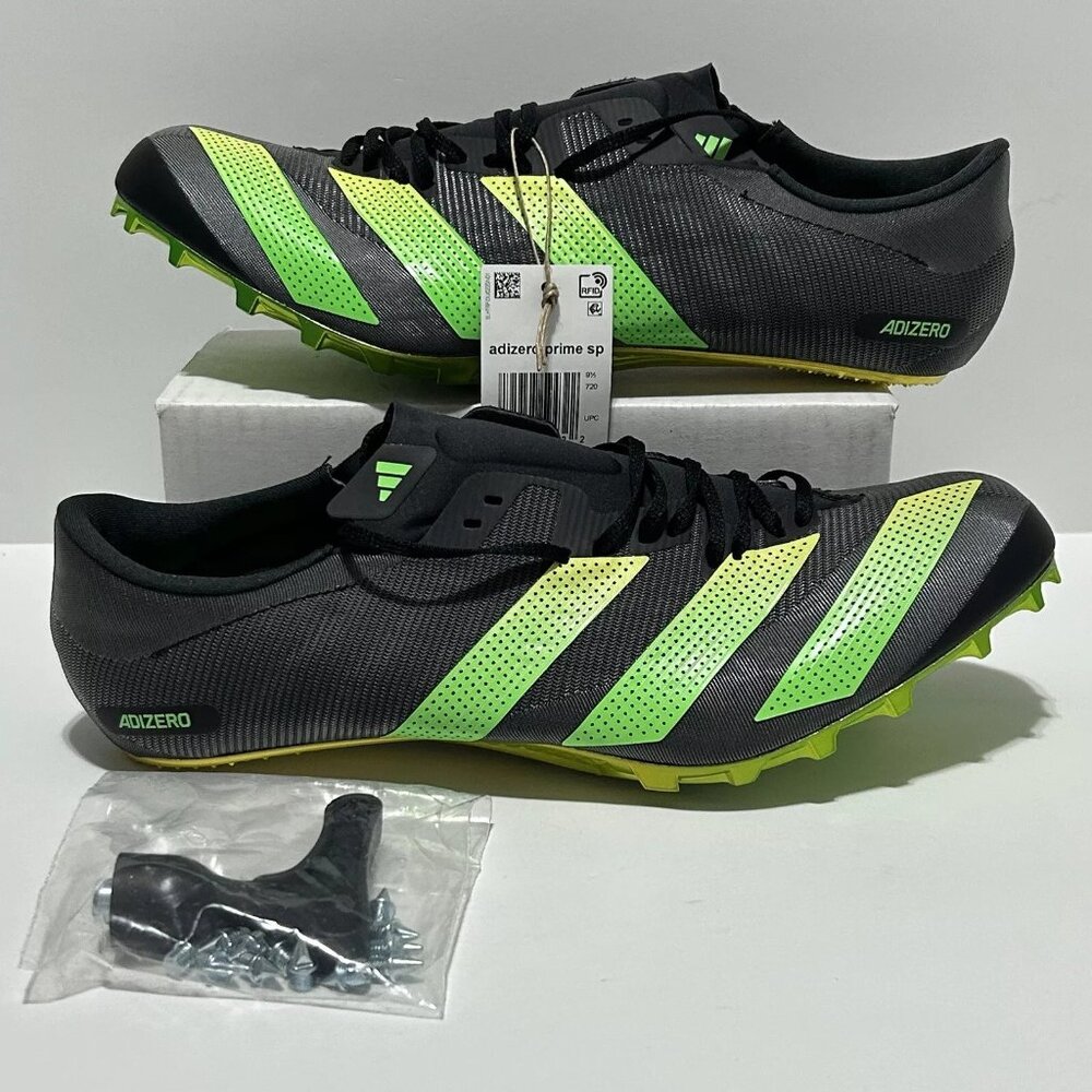 Adidas Adizero Prime SP Track Spike Shoes Mens Size 10 Black Green HR0221 NWT